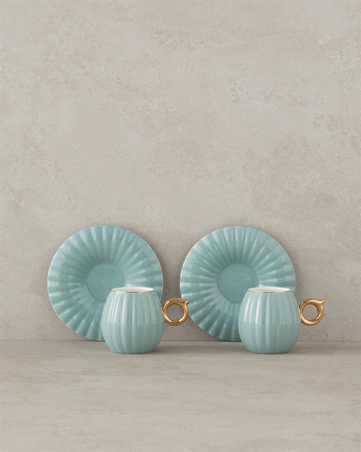 Polka New Bone China Kahve Fincan Takımı 4 Parça 2 Kişilik Mint