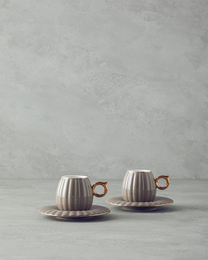 Polka New Bone China 4 Parça 2 Kişilik Kahve Fincan Takımı Vizon