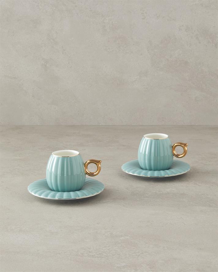 Polka New Bone China Kahve Fincan Takımı 4 Parça 2 Kişilik Mint