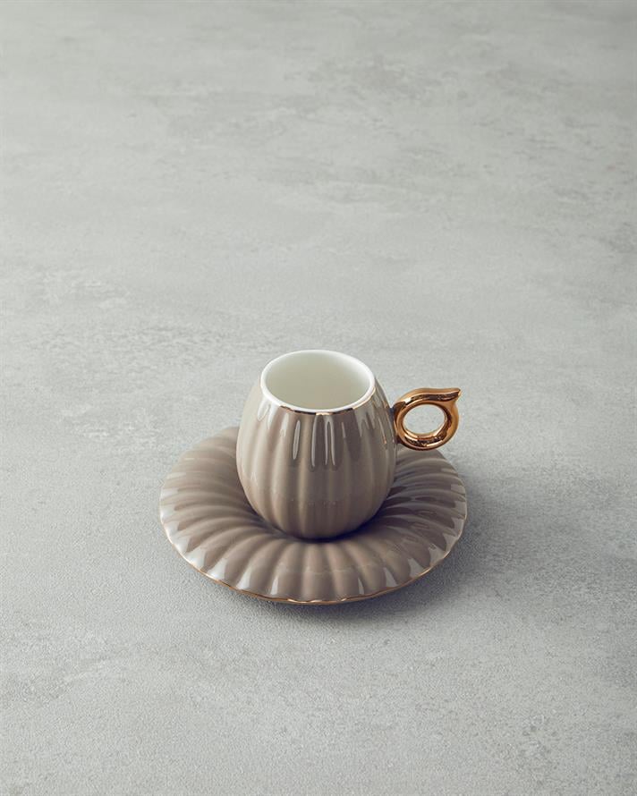 Polka New Bone China 4 Parça 2 Kişilik Kahve Fincan Takımı Vizon