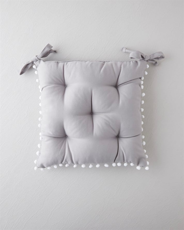 Ponponlu Sandalye Minderi 40x40 cm Antrasit