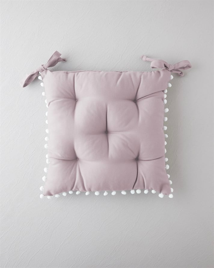 Ponponlu Sandalye Minderi 40x40 cm Pudra