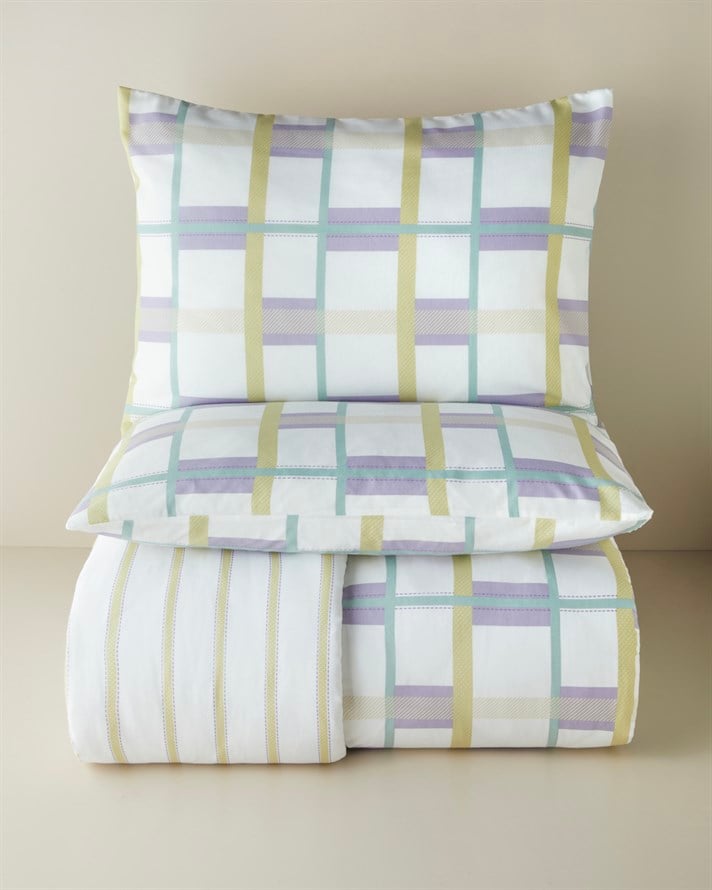 Pop Grid Kolay Ütülenir Çift Kişilik Nevresim Seti 200x220 cm Lila-Yeşil