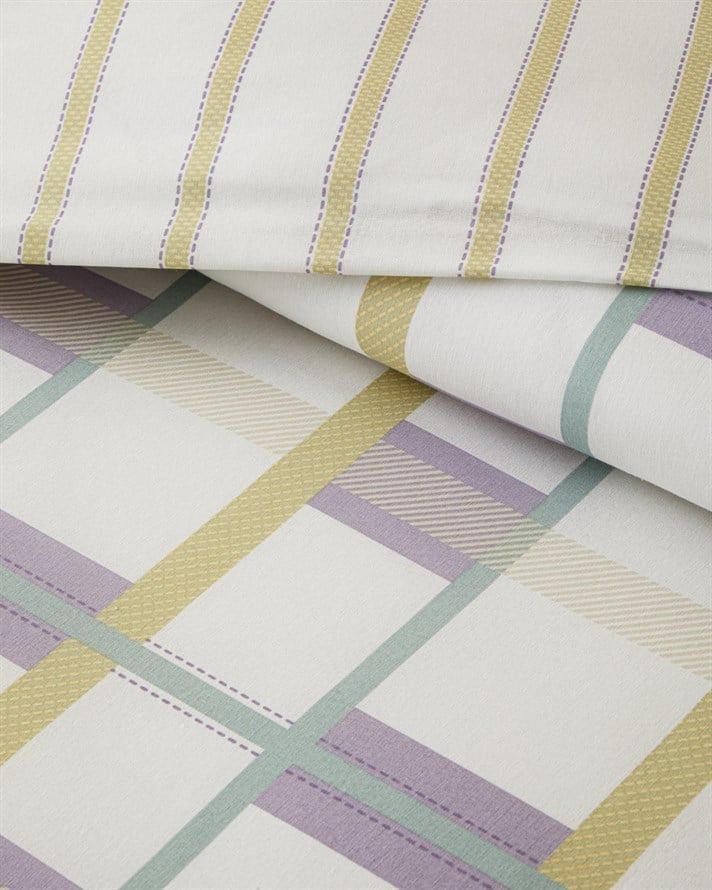 Pop Grid Kolay Ütülenir Çift Kişilik Nevresim Seti 200x220 cm Lila-Yeşil
