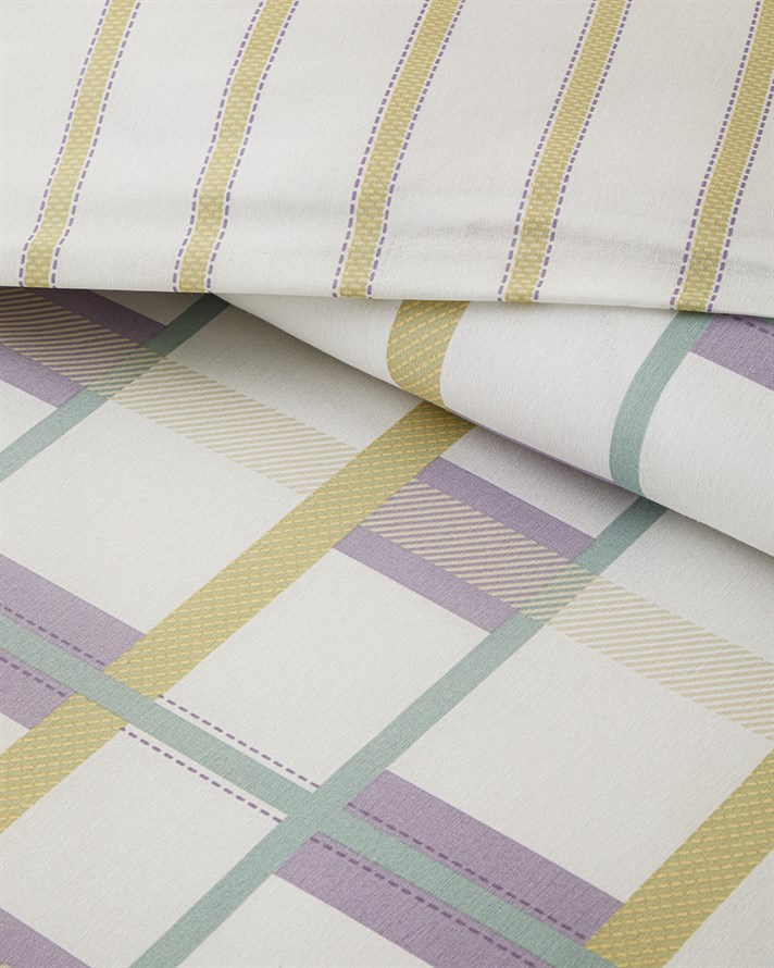 Pop Grid Kolay Ütülenir Tek Kişilik Nevresim Seti 160x220 cm Lila-Yeşil