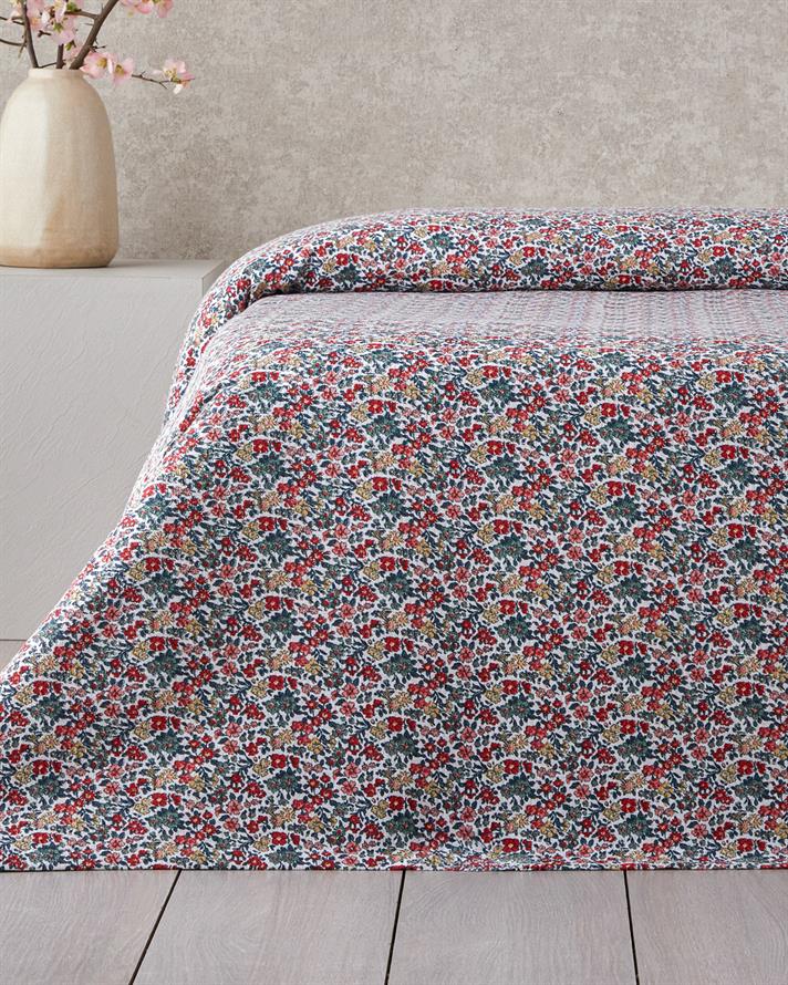 Posy Garden Baskılı Pamuklu Çift Kişilik Pike 200x220 cm Kırmızı