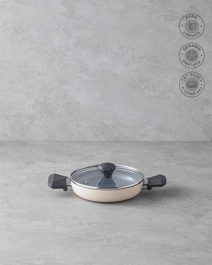 Prego CeraWell Seramik Kapaklı Sahan 20 cm Krem