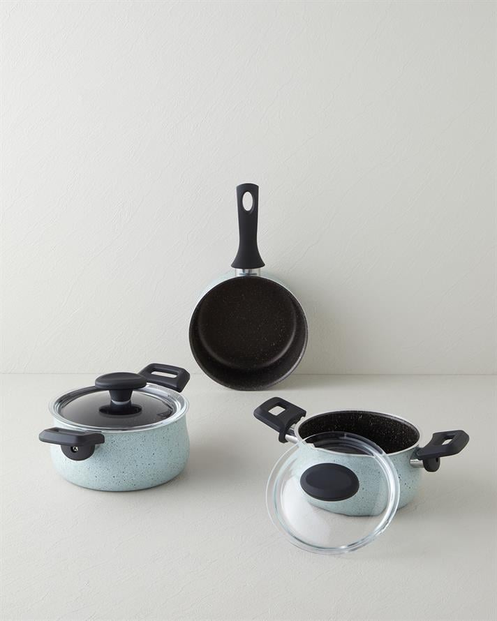 Pretty Premium 5 Parça Mini Tencere Seti 14-16-16 cm Yeşil