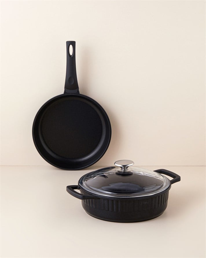Prime Classic Premium Döküm 3 Parça Tencere-Tava Seti 26-26 cm Siyah