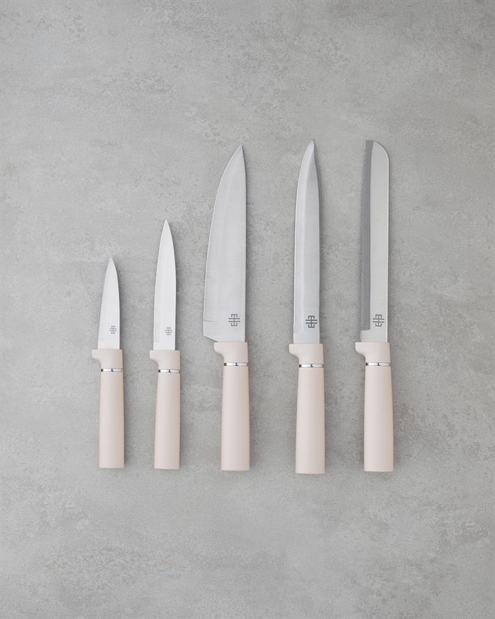 Pro Cut Silikon,Paslanmaz Çelik Kesme Tahtası, Servis Gereci Bıçak Seti 21.5x13x20 cm Krem