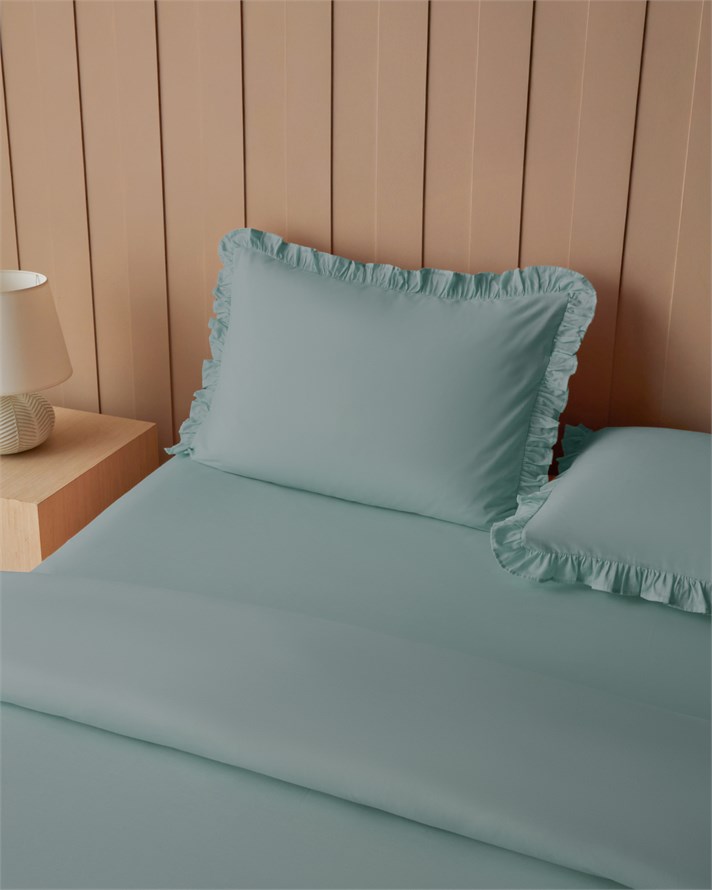 Pure Fırfırlı Pamuk King Size Çarşaflı Nevresim Takımı 240x220 cm Yeşil