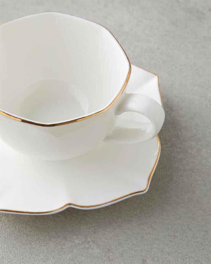 Pure Form New Bone China 12 Parça 6 Kişilik Kahve Fincan Takımı 90 ml Beyaz-Gold