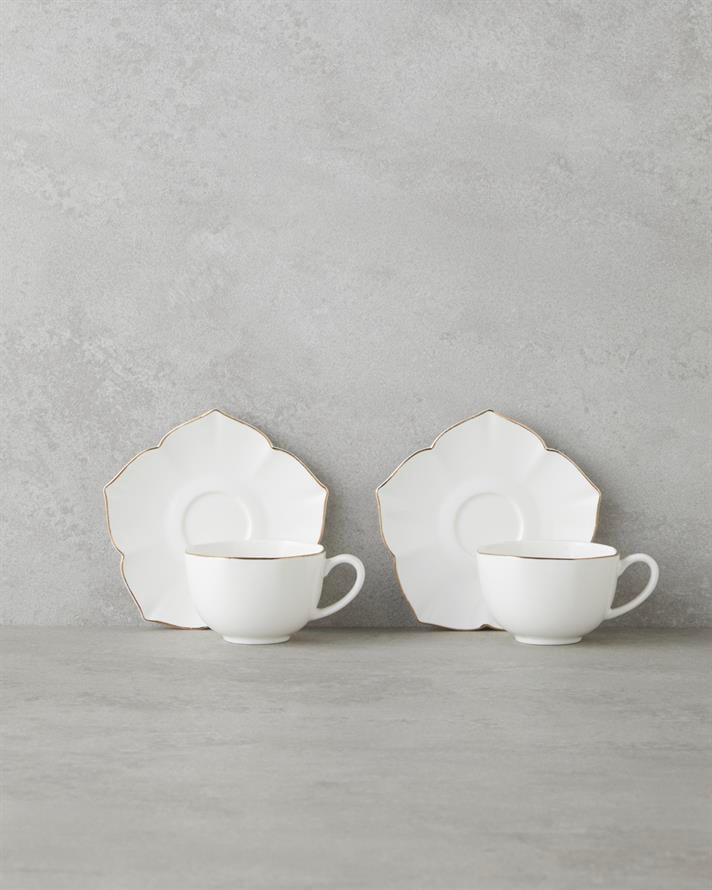 Pure Form New Bone China 12 Parça 6 Kişilik Kahve Fincan Takımı 90 ml Beyaz-Gold