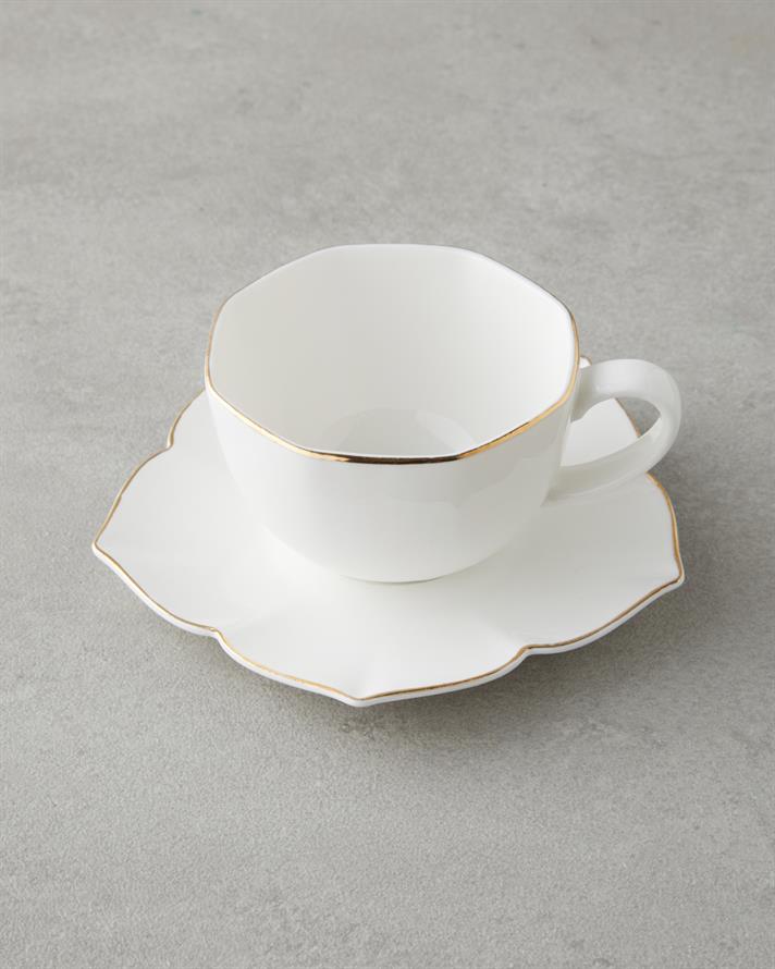 Pure Form New Bone China 12 Parça 6 Kişilik Kahve Fincan Takımı 90 ml Beyaz-Gold