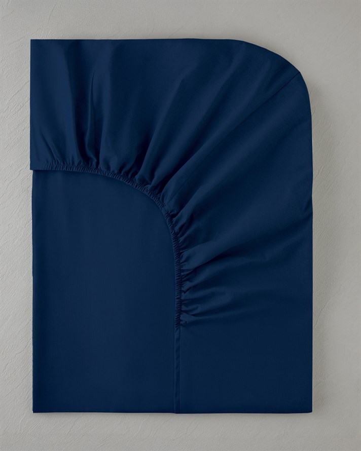 Pure Pamuklu Tek Kişilik Plus Lastikli Çarşaf 120x200 cm Gece Mavisi