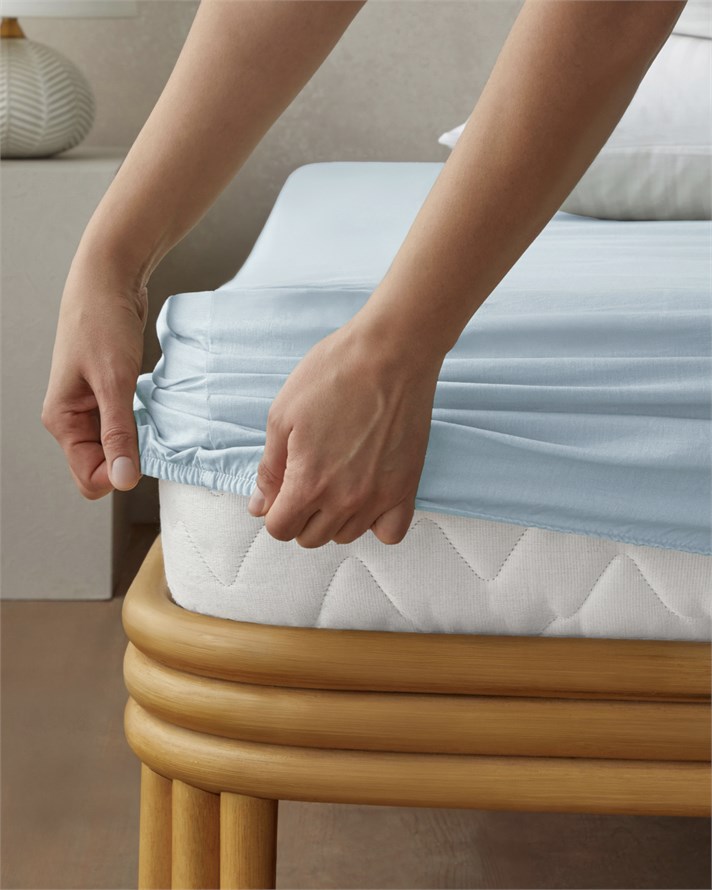 Pure Pamuklu Tek Kişilik Plus Lastikli Çarşaf 120x200 cm Açık Mavi