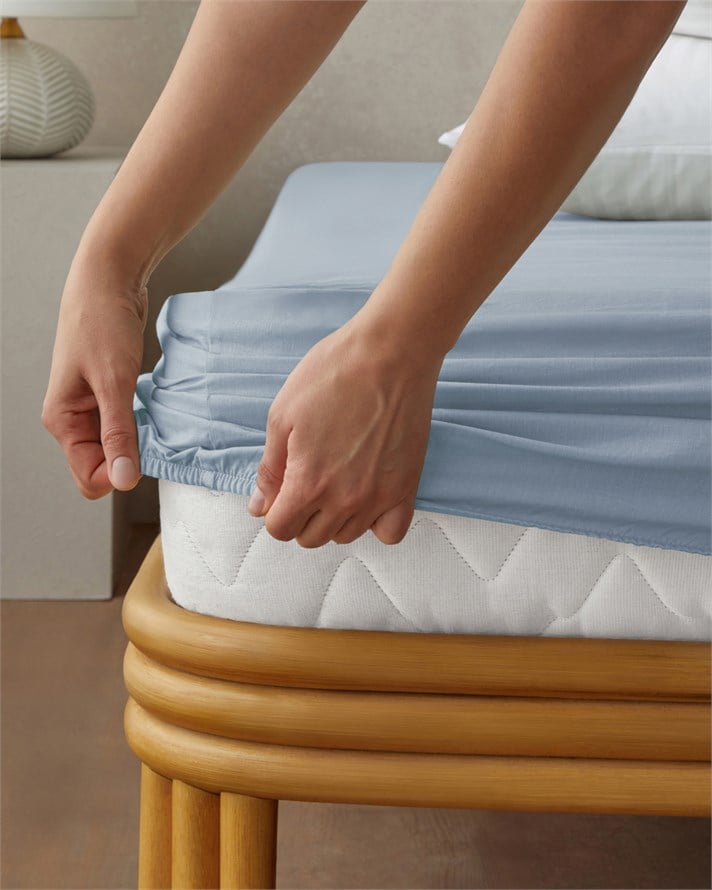 Pure Pamuklu Tek Kişilik Plus Lastikli Çarşaf 120x200 cm Açık Mavi