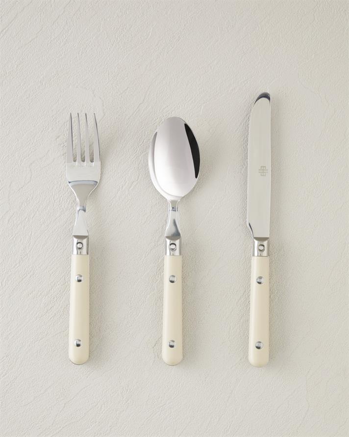 Pure Paslanmaz Çelik Çatal Kaşık Bıçak Takımı 18 Parça 6 Kişilik Krem