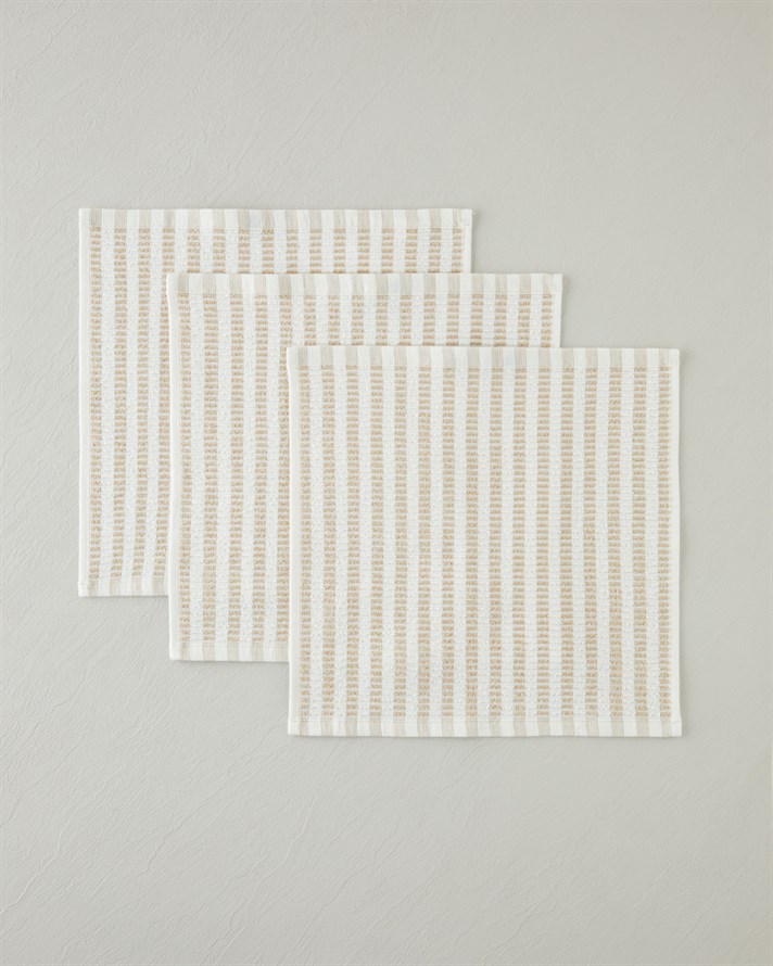 Pure Plaid Pamuk Polyester 3lü Kurulama Bezi 30x30 cm Bej