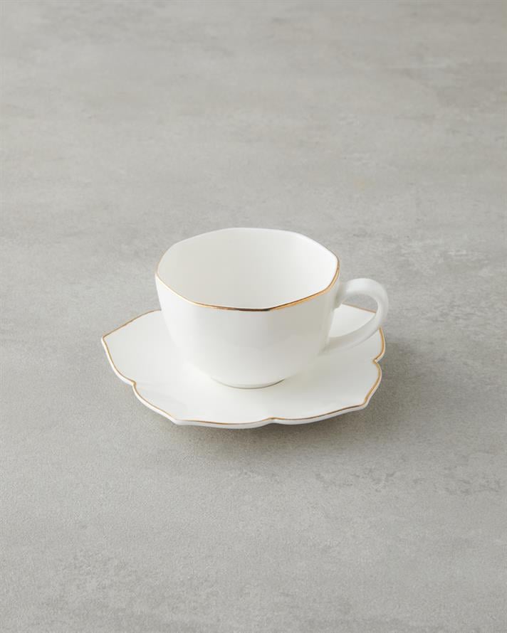 Pure Poem New Bone China 4 Parça 2 Kişilik Kahve Fincan Takımı 90 ml Beyaz-Gold