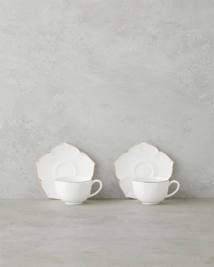 Pure Poem New Bone China 4 Parça 2 Kişilik Kahve Fincan Takımı 90 ml Beyaz-Gold