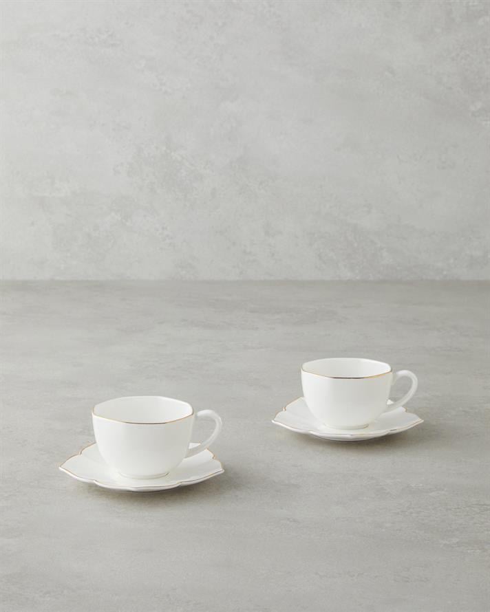 Pure Poem New Bone China 4 Parça 2 Kişilik Kahve Fincan Takımı 90 ml Beyaz-Gold
