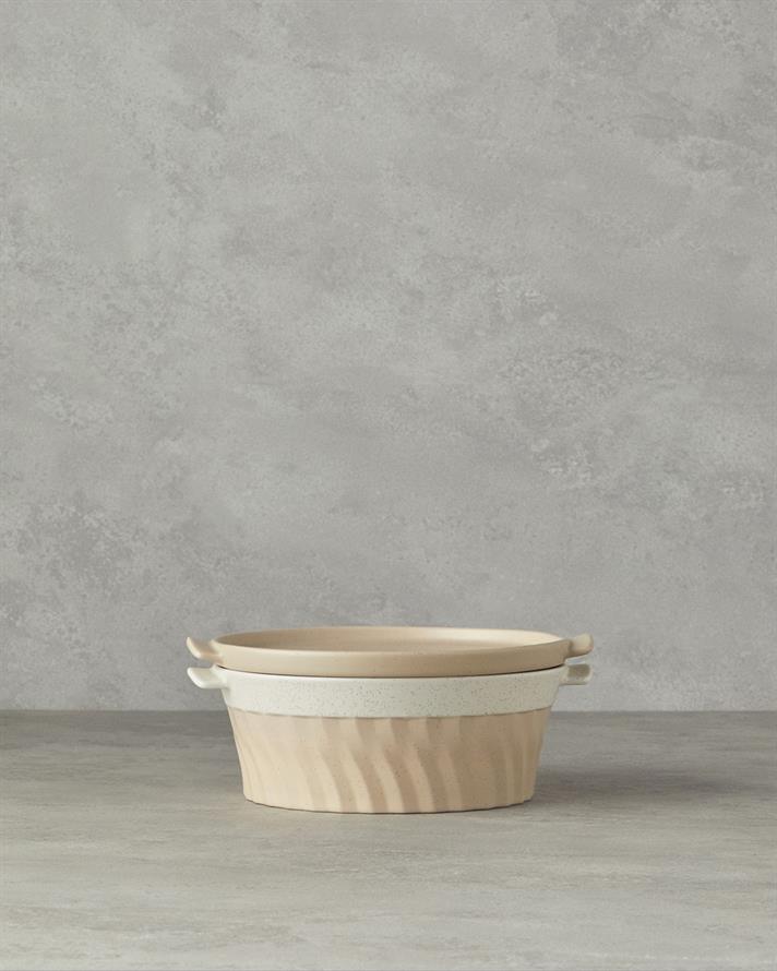 Pure Stoneware Oval Fırın Tenceresi Krem