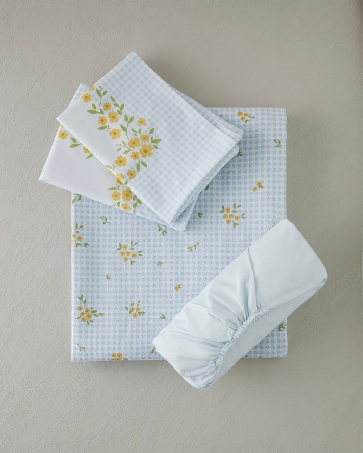 Pure Summer Baskılı Pamuklu Çift Kişilik Pike Takımı 200x220 cm Mavi