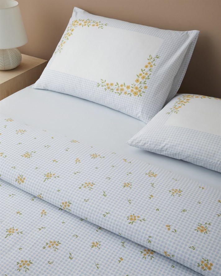 Pure Summer Baskılı Pamuklu Tek Kişilik Pike Takımı 150x220 cm Mavi