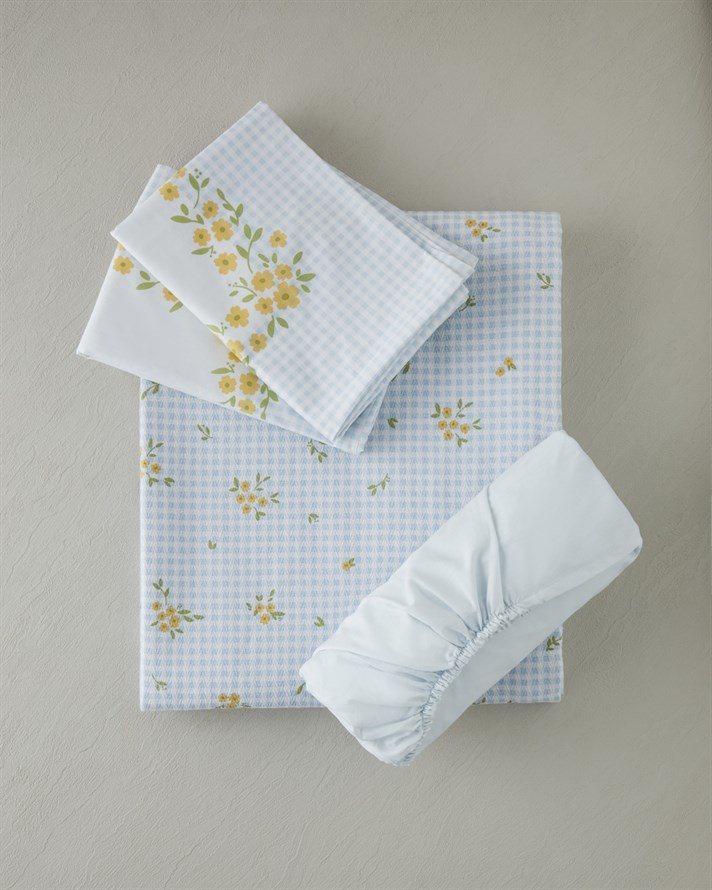 Pure Summer Baskılı Pamuklu Tek Kişilik Pike Takımı 150x220 cm Mavi