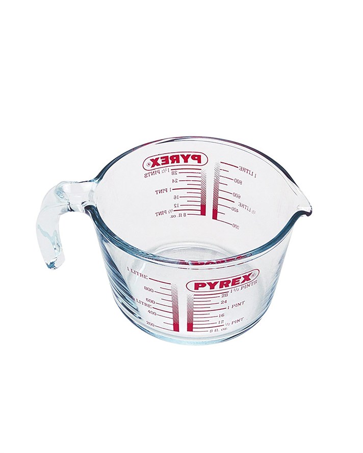 Pyrex Cam Kapaklı Ölçü Kabı 1 Litre Kırmızı