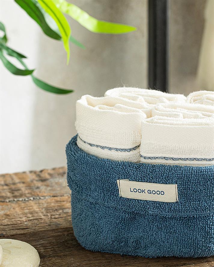 Quadro Pamuklu 4lü El Havlusu Seti 30x40 cm Kobalt Mavi-Ekru