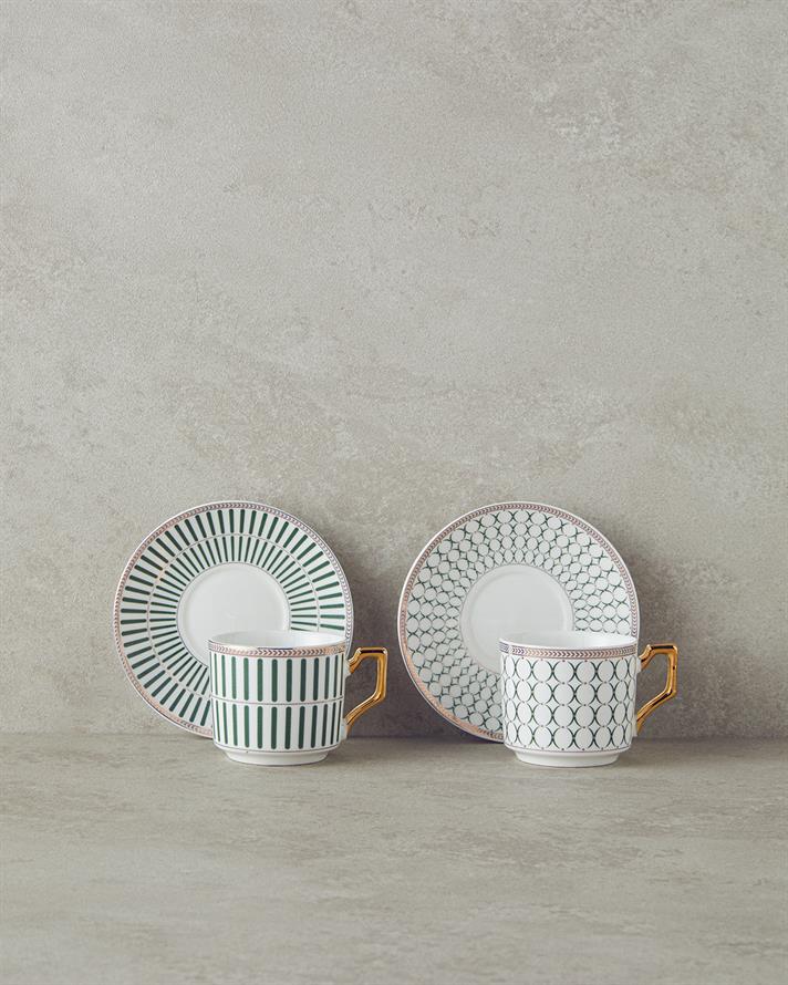 Rabecca New Bone China Kahve Fincan Takımı 4 Parça 2 Kişilik Yeşil