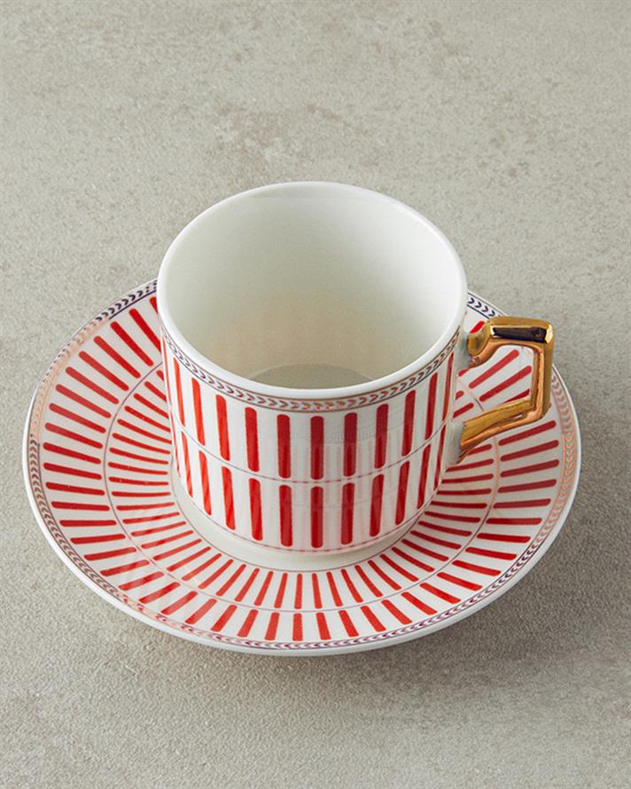 Rabecca New Bone China Kahve Fincan Takımı 4 Parça 2 Kişilik Kırmızı