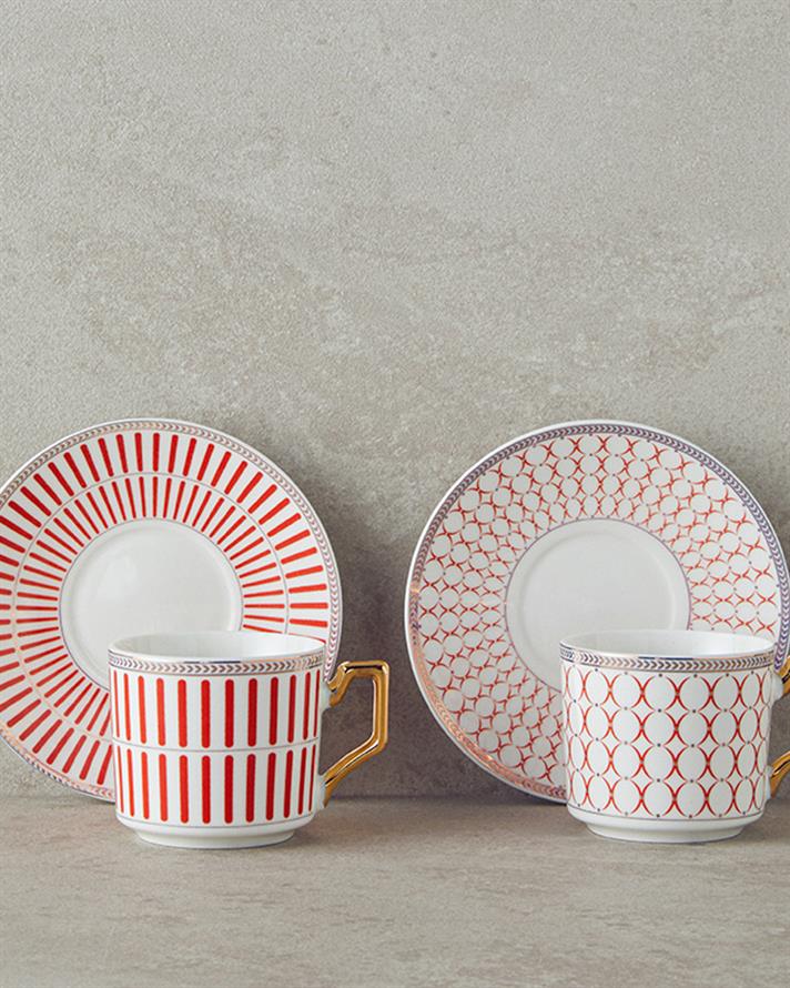 Rabecca New Bone China Kahve Fincan Takımı 4 Parça 2 Kişilik Kırmızı