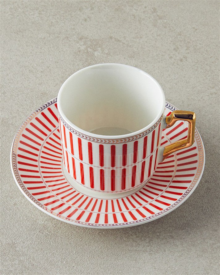 Rabecca New Bone China Kahve Fincan Takımı 4 Parça 2 Kişilik Kırmızı