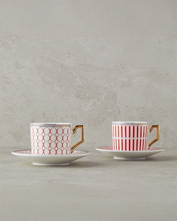 Rabecca New Bone China Kahve Fincan Takımı 4 Parça 2 Kişilik Kırmızı