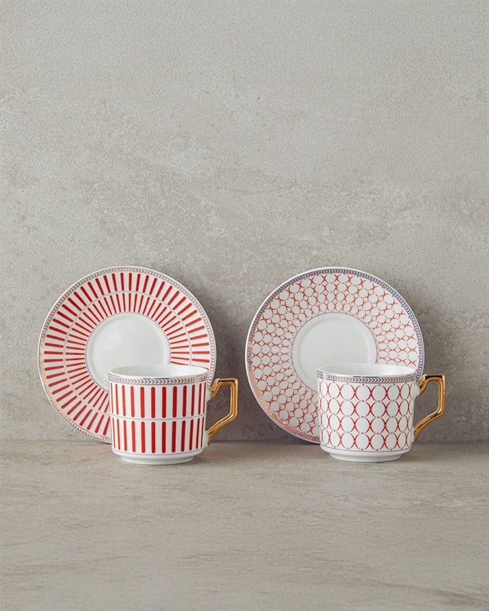 Rabecca New Bone China Kahve Fincan Takımı 4 Parça 2 Kişilik Kırmızı