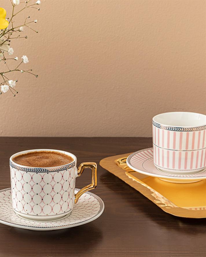 Rabecca New Bone China Kahve Fincan Takımı 4 Parça 2 Kişilik Pembe