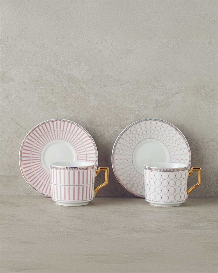 Rabecca New Bone China Kahve Fincan Takımı 4 Parça 2 Kişilik Pembe