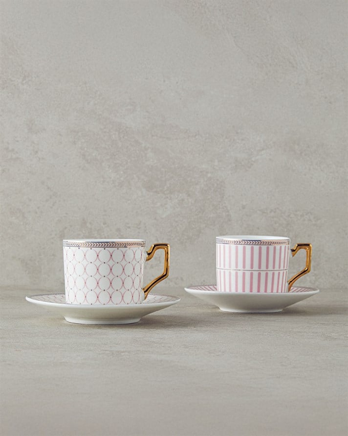 Rabecca New Bone China Kahve Fincan Takımı 4 Parça 2 Kişilik Pembe