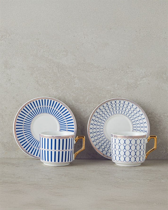 Rabecca New Bone China Kahve Fincan Takımı 4 Parça 2 Kişilik Lacivert
