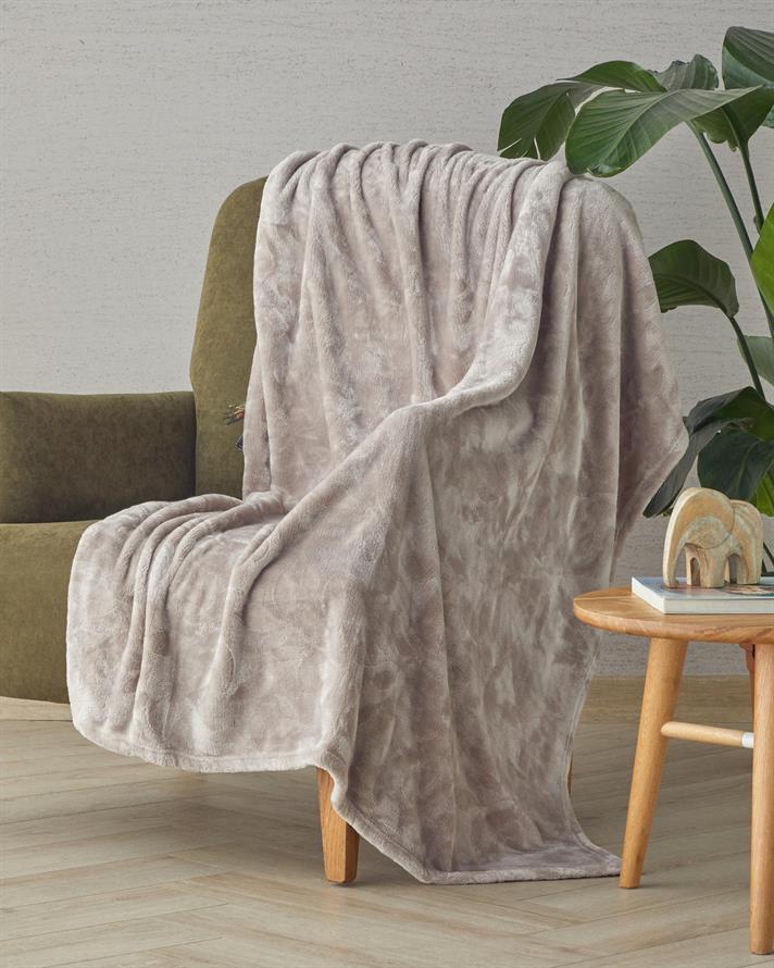 Ramona Jakarlı Pelüş Tv Battaniye 120x160 cm Bej