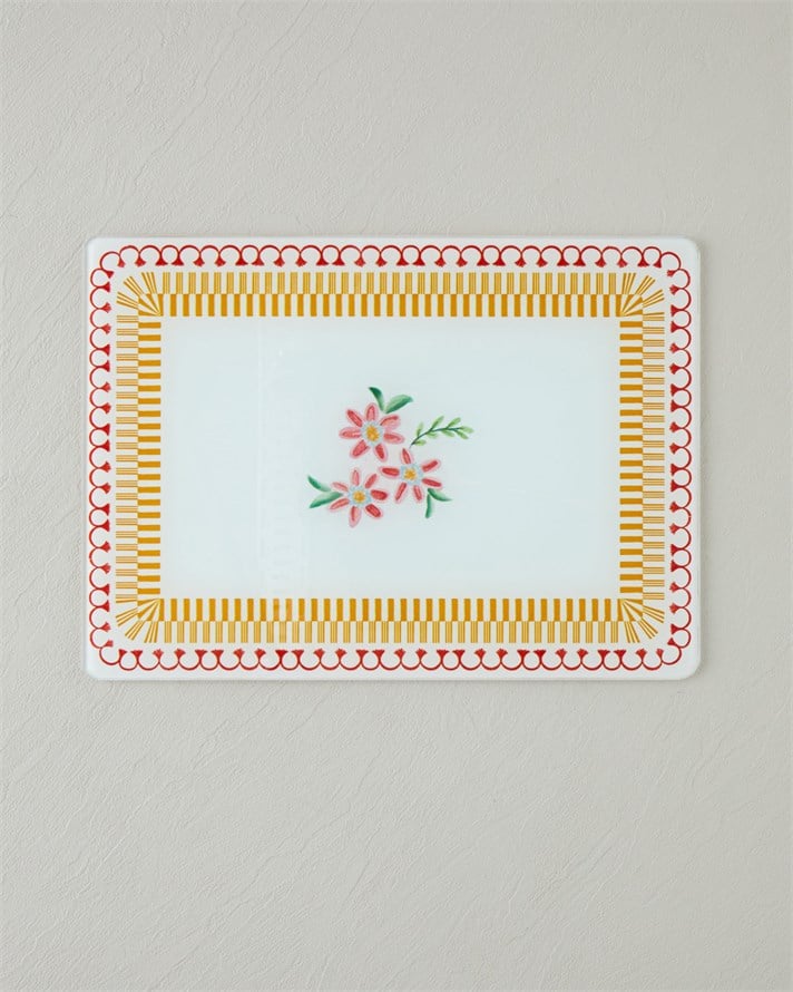 Red Flowers Cam Kesme Tahtası 20x30 cm Kırmızı-Turuncu