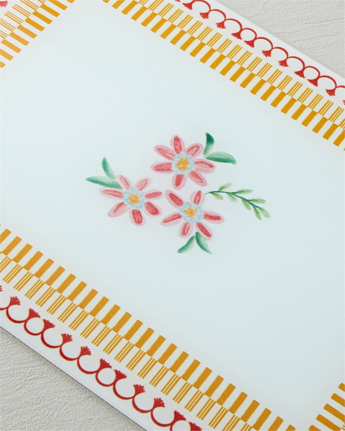 Red Flowers Cam Kesme Tahtası 20x30 cm Kırmızı-Turuncu