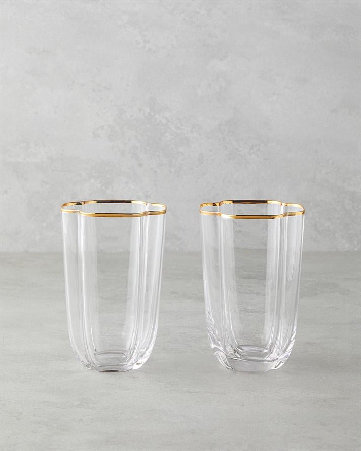 Reina Cam El Yapımı 2li Bardak Şeffaf-Gold