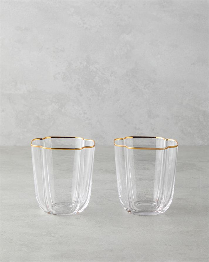 Reina Cam El Yapımı 2li Bardak Şeffaf-Gold