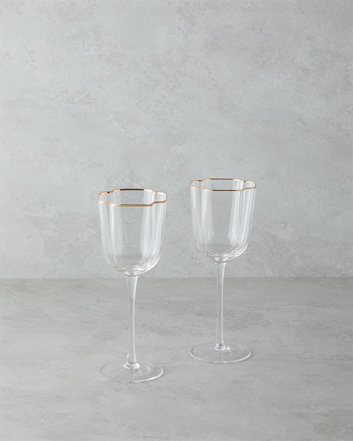 Reina Cam El Yapımı 2li Kadeh Şeffaf-Gold