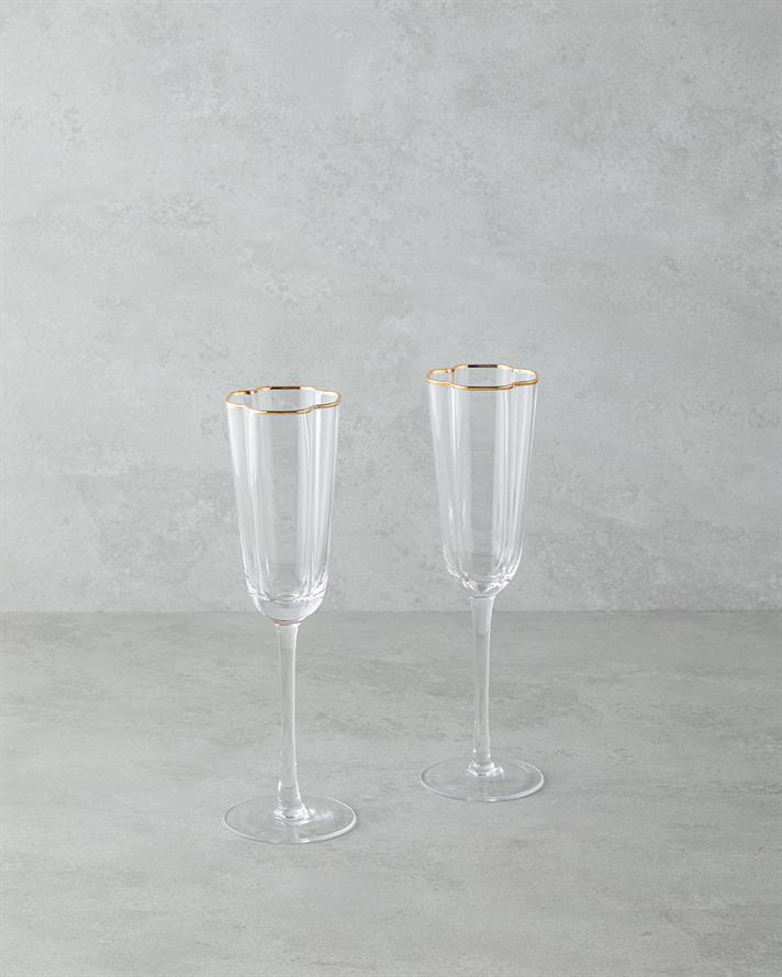 Reina Cam El Yapımı 2li Kadeh Şeffaf-Gold