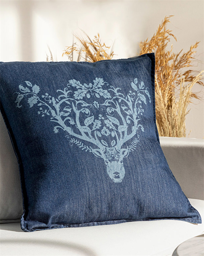 Reindeer Denim Kırlent Kılıfı İndigo